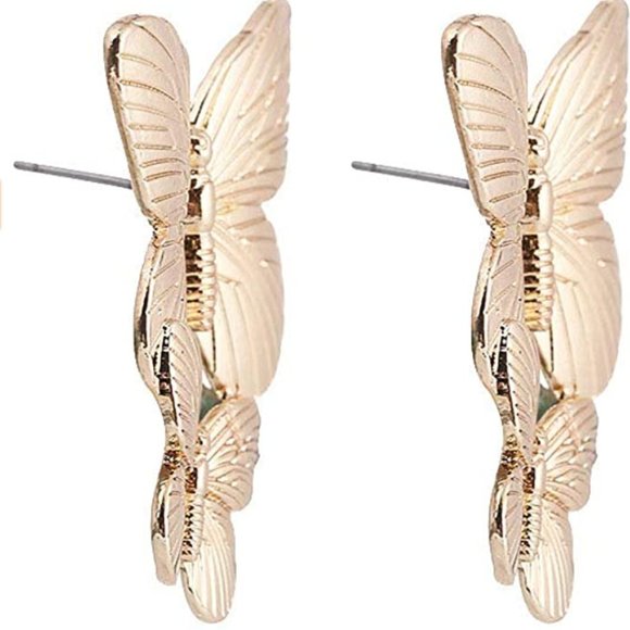 Gold Butterflies Summer Statement Earrings - Picture 3 of 8